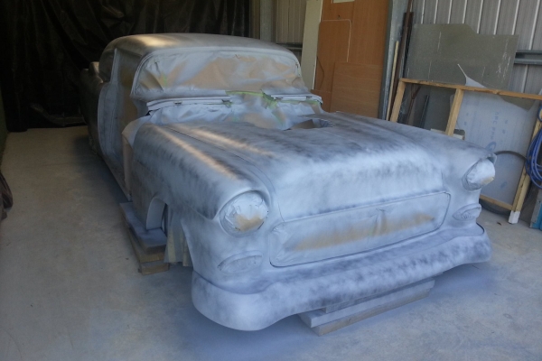 Craig Brown and Murray Smith 55 Chev body has been undercoated